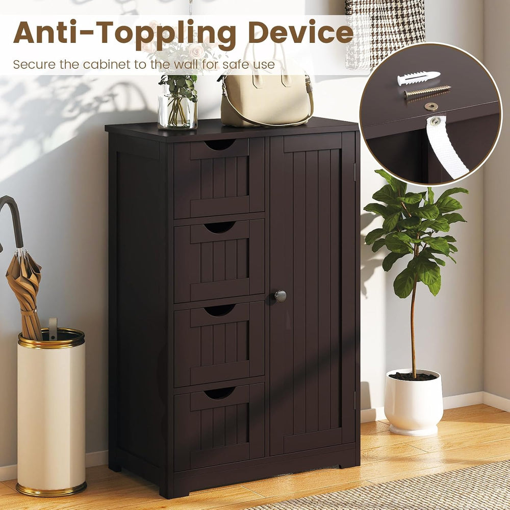 GLACER Bathroom Floor Cabinet, Multifunctional Storage Cabinet (Brown) | Wood...