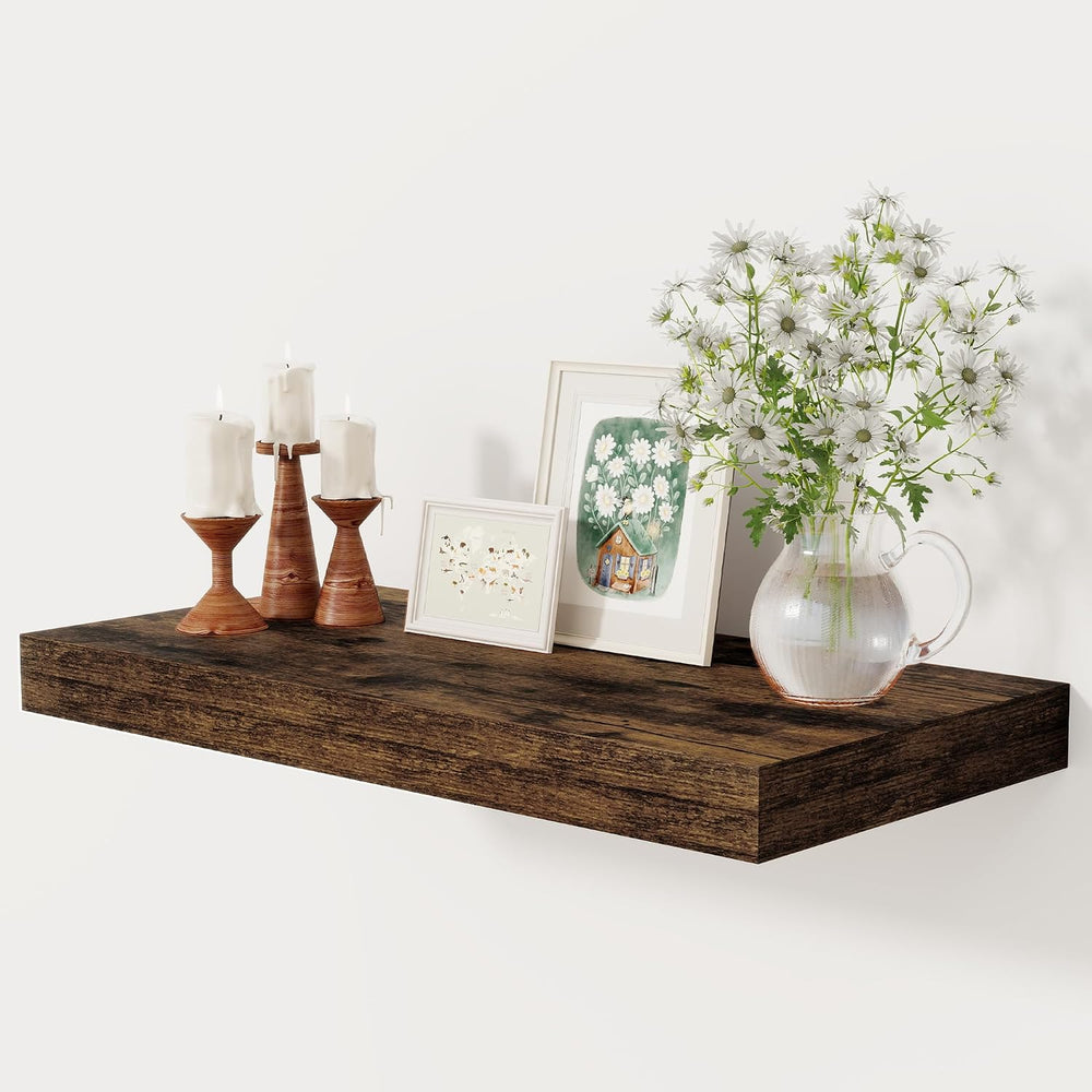 12 Inch Deep Floating Shelves, 24 x 12 Floating Shelf for Books, Rustic Wood ...