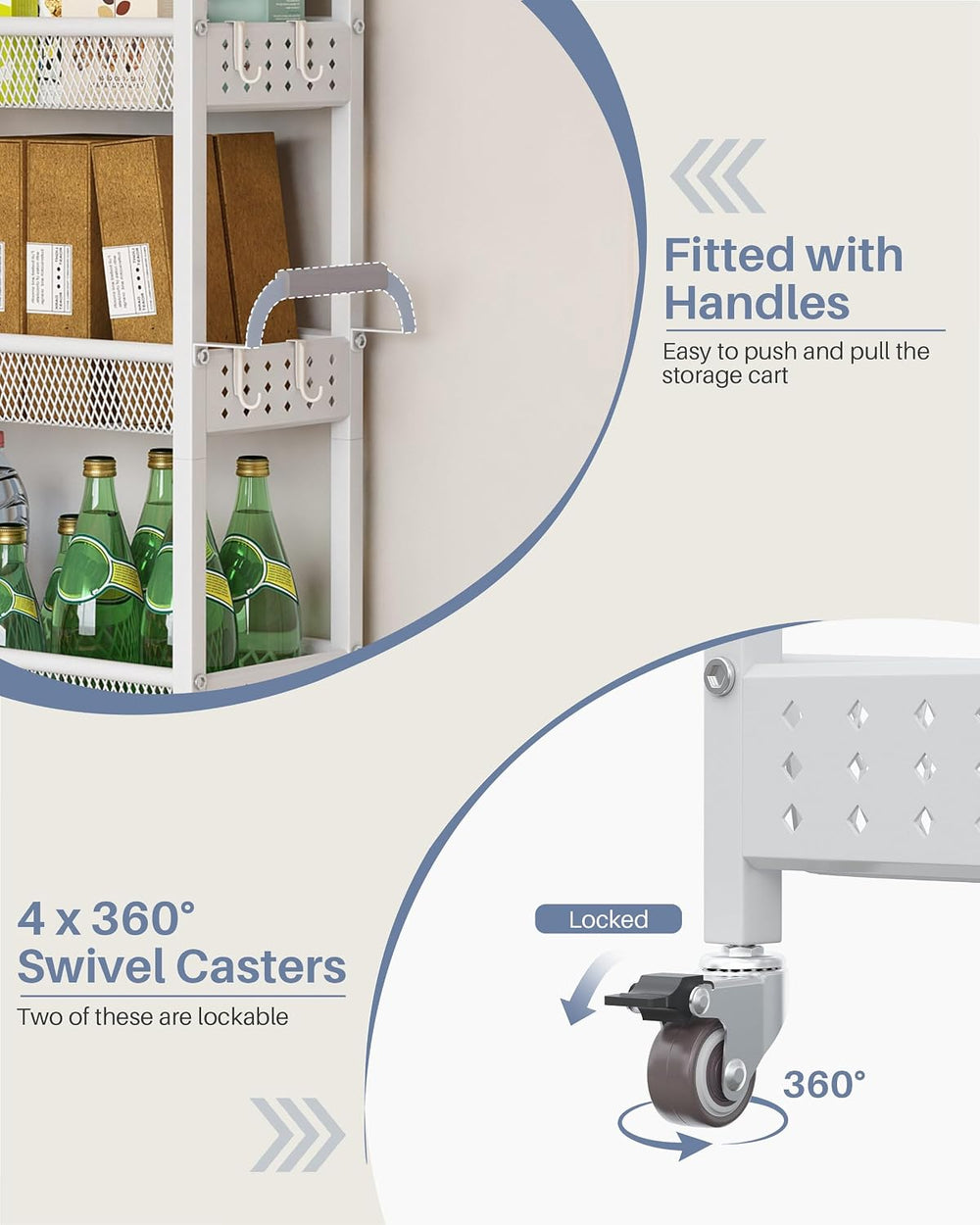 6 Tier Slim Storage Cart, Narrow Rolling Cart with Wheels (White) | Easy-grip...
