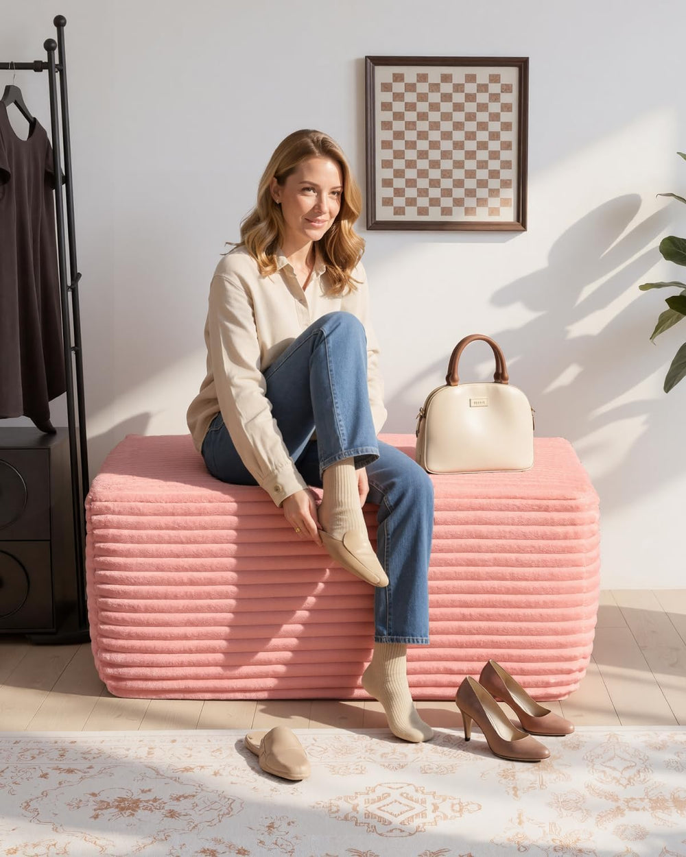 37" Plush Ottoman, Upholstered Cloud Footrest for Couch in a Box,Oversiz...