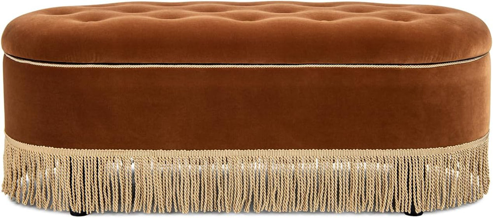 Jennifer Taylor Home 48.5" Oval Tufted Bullion Fringe Storage Bench, Bur...