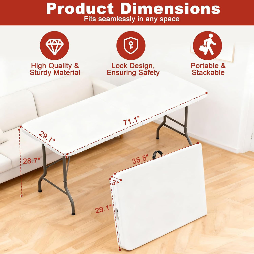 Elevon Folding Table, 6 Feet Heavy Duty Fold-in-Half Utility Table Indoor Out...