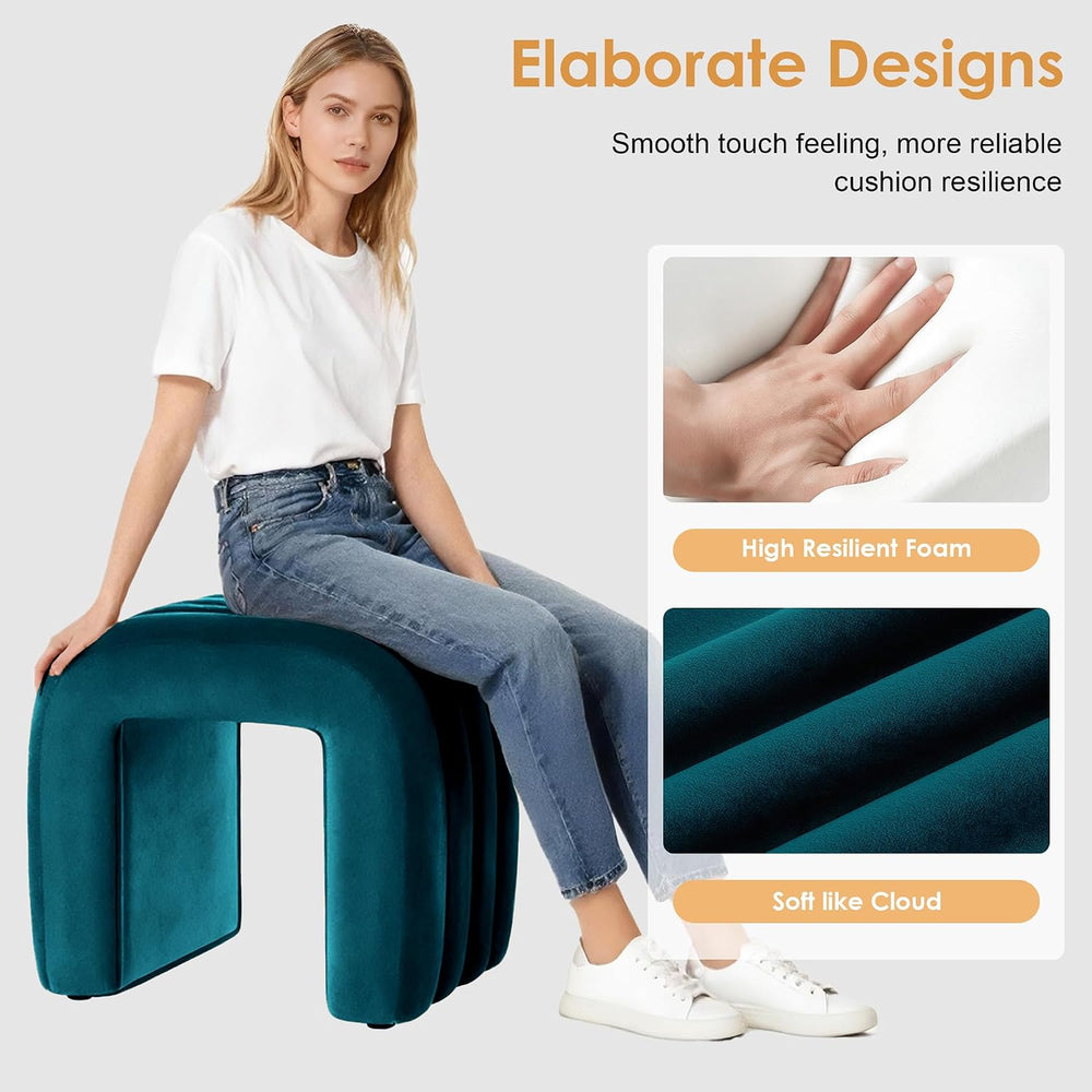 Flouki Velvet Ottoman Stools, Multifunctional Arch Ottomans, Makeup Vanity St...