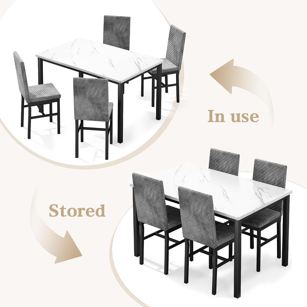 Hooseng Kitchen Table Set 5 Piece Dining Room Table Set Marble Dining Table 4...