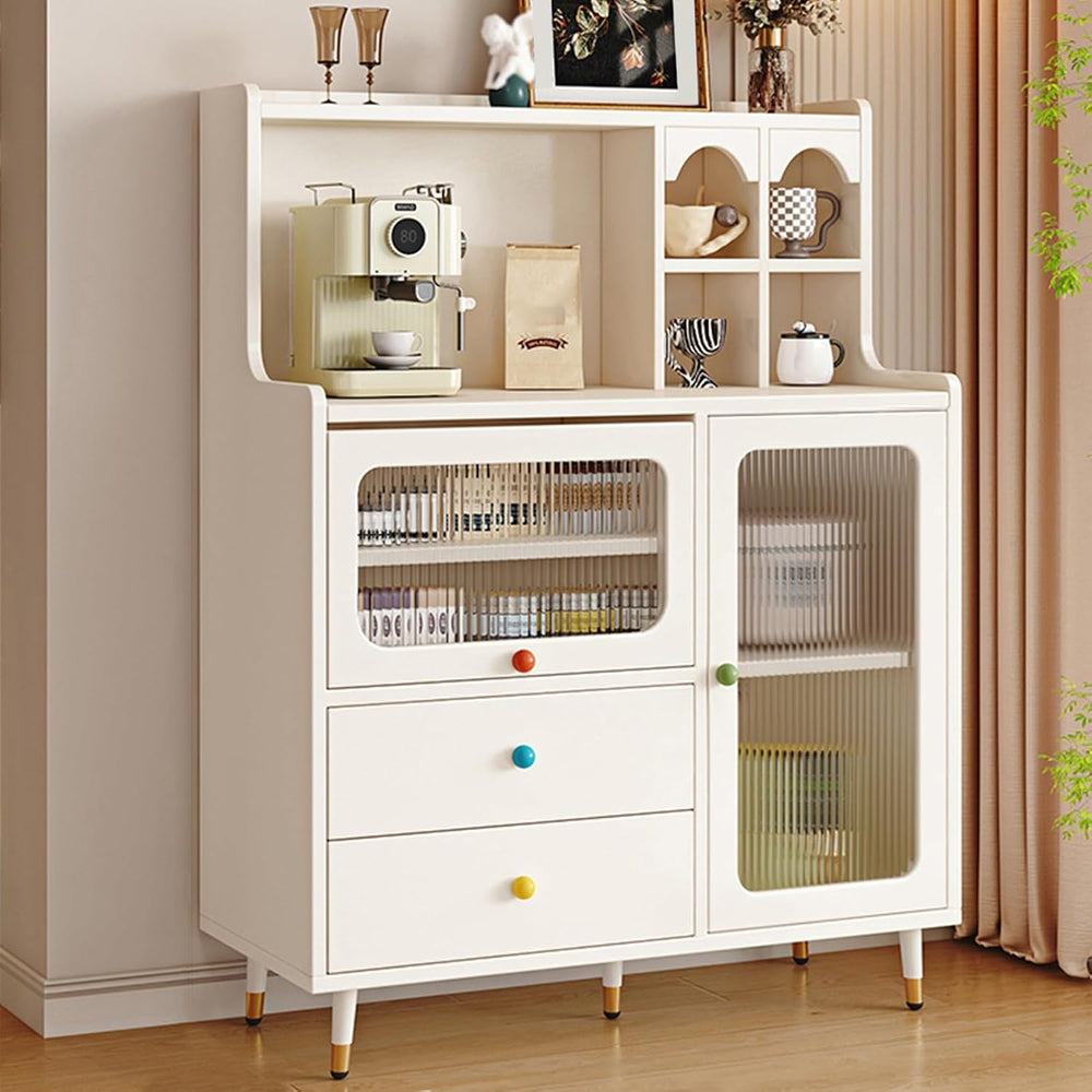 Tall Kitchen Storage Hutch Cabinet, Pantry Cabinet with Storage Drawers, Coff...