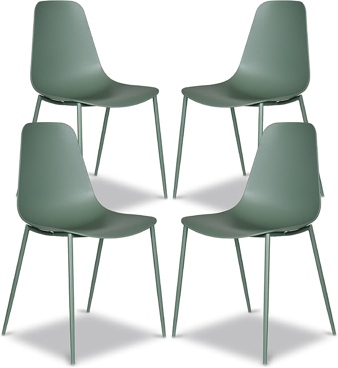 Poly & BARK Isla Modern Kitchen Chairs Set of 4 - Plastic Dining Chair wi...