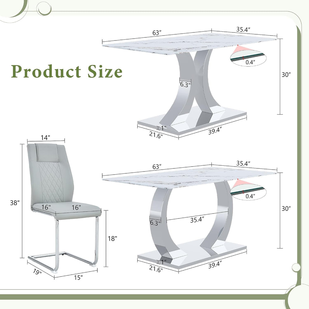 Modern Dining Table Set for 6,63'' Dining Room Table Set for 6 with C...