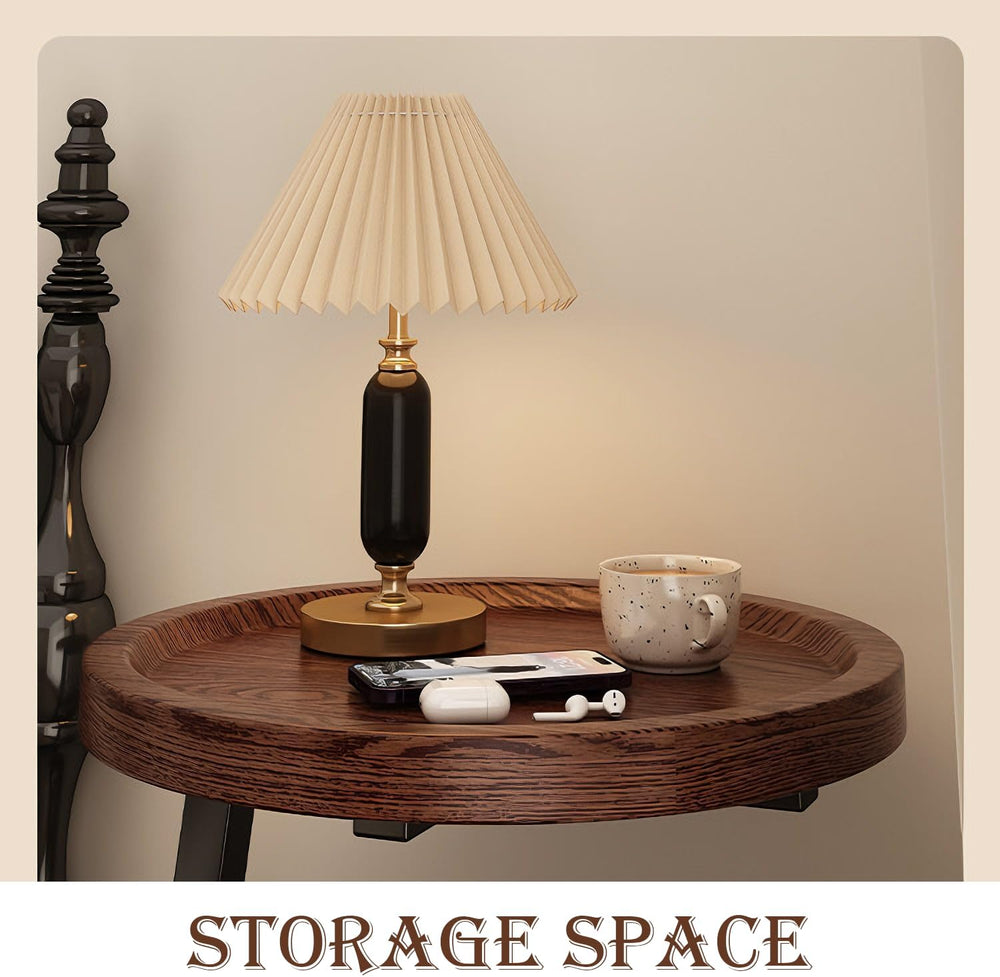 YUNMUARY-Walnut Wood Side Table,Modern Round Bed Tables Bedroom,Circle End Ta...