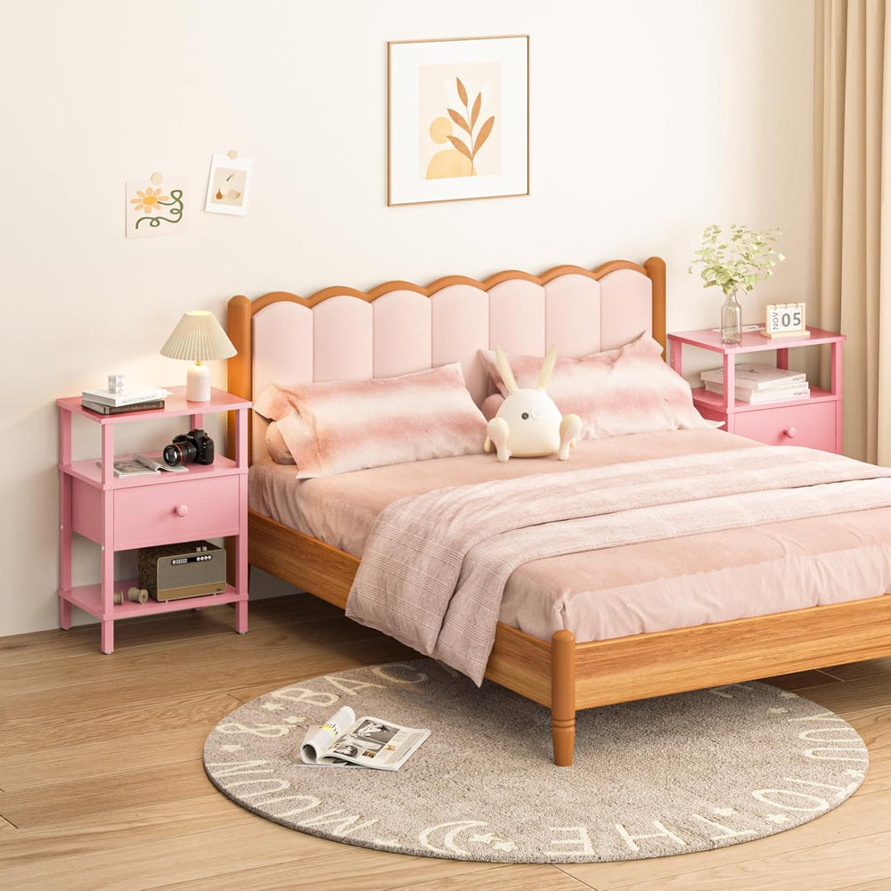 Lerliuo Nightstand with Charging Station and USB Ports, 3-Tier Storage Pink E...