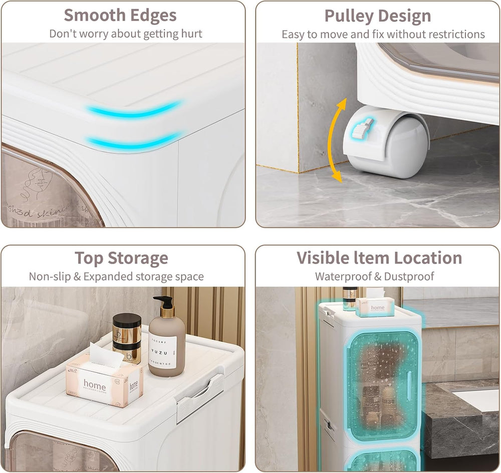 4 Tier Slim Bathroom Storage Cabinet, Foldable and Movable, White | Tools Fre...
