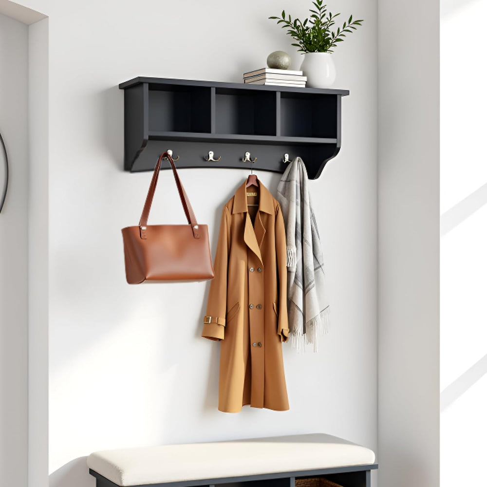 Alaterre Shaker Cottage Wall-Mounted Coat Rack with Cubbies, Charcoal Gray