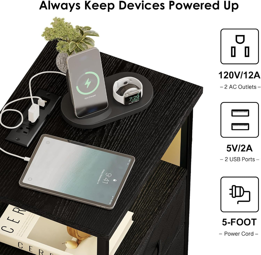 Fixwal Night Stand with Charging Station (2 AC Outlets & 2 U-S-B Ports) L...