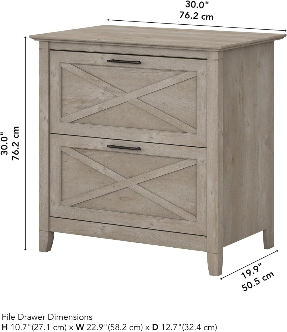 Bush Home Key West 2 Drawer Lateral File Cabinet in Washed Gray, Document Sto...