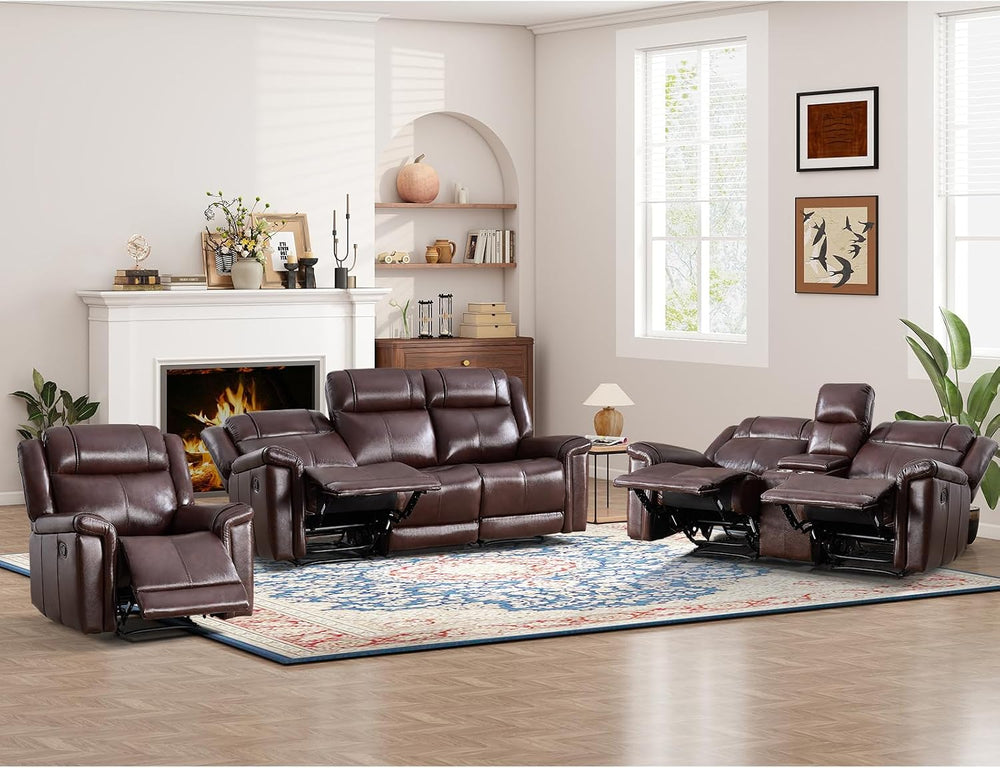 ANJ Premium Genuine Manual Reclining Sofa Set, Included Single Recliner Chair...
