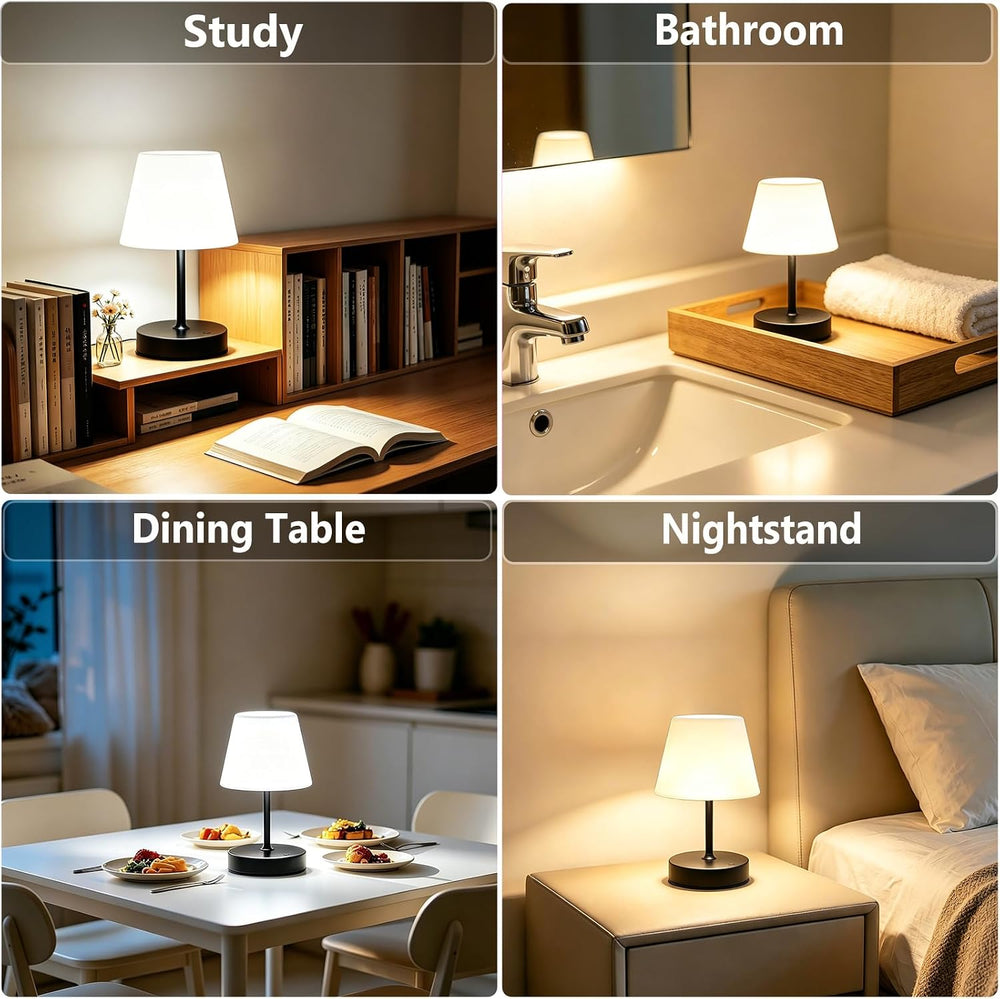 Cordless Table Lamp, Rechargeable Shower Lamp - Black Set of 2
