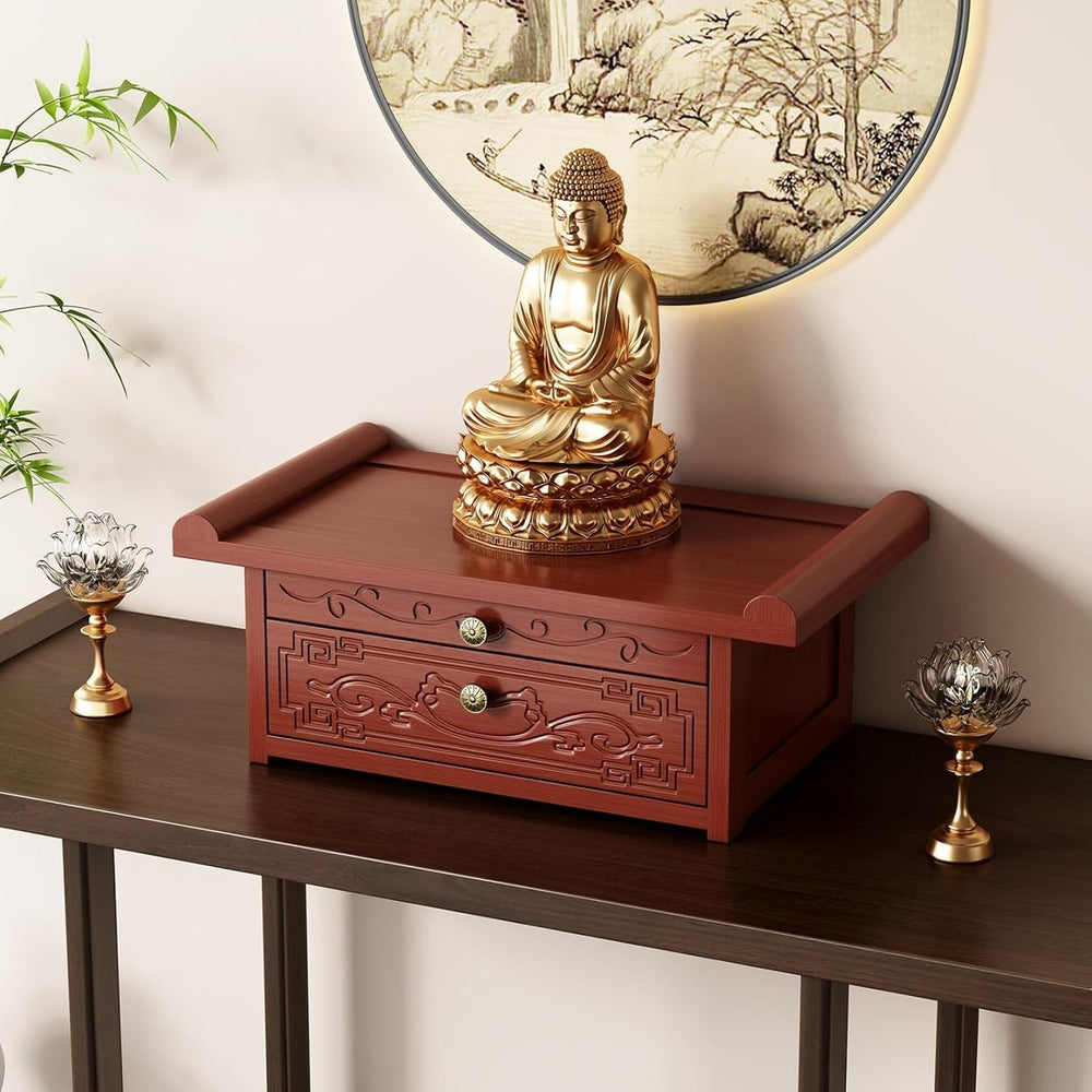 Personal Shrine Desk, Solid Bamboo Buddha Altar Cabinet with Storage, Prayer ...