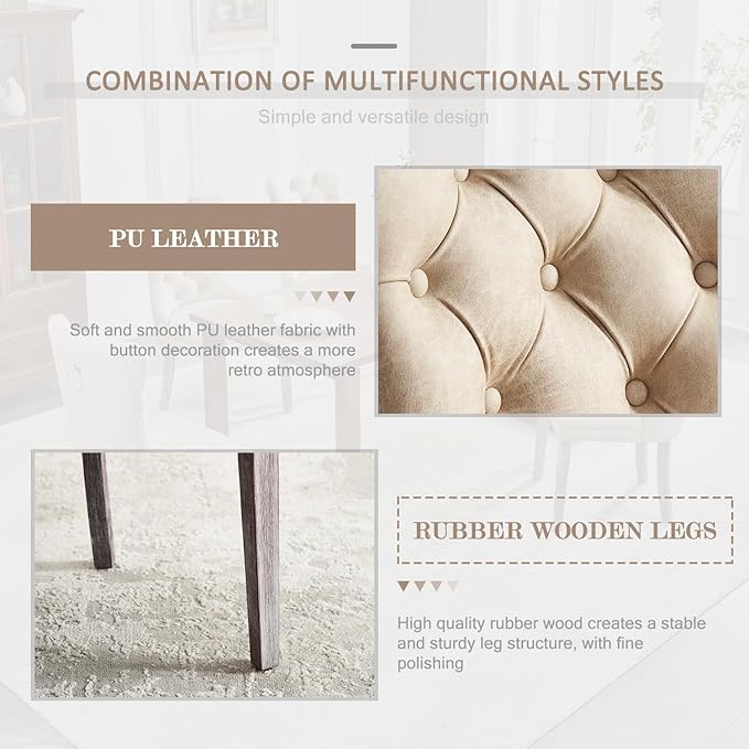Leather Dining Chair Set of 2, Dining Room Chairs with Nailhead Ring Pull Tri...