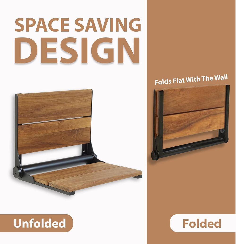 Teak Shower Seat - Type 304 Stainless Steel/Contoured 1" Natural Wood Sl...