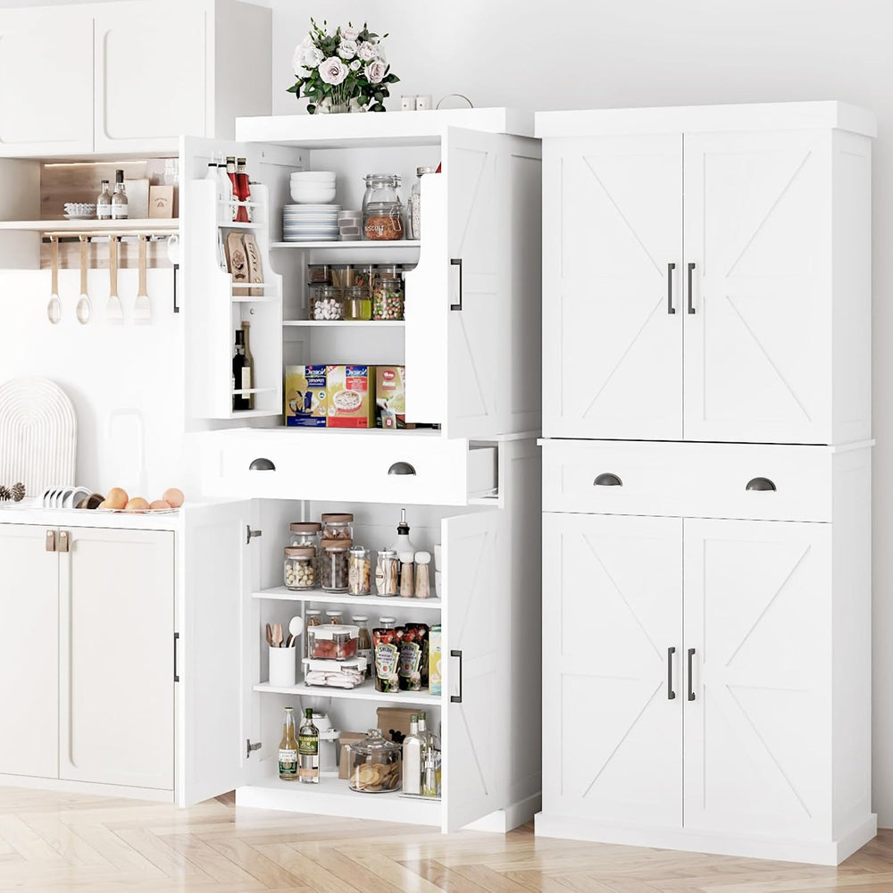 Tall Free Standing Kitchen Pantry Storage Cabinet, Wooden Farmhouse Style, De...
