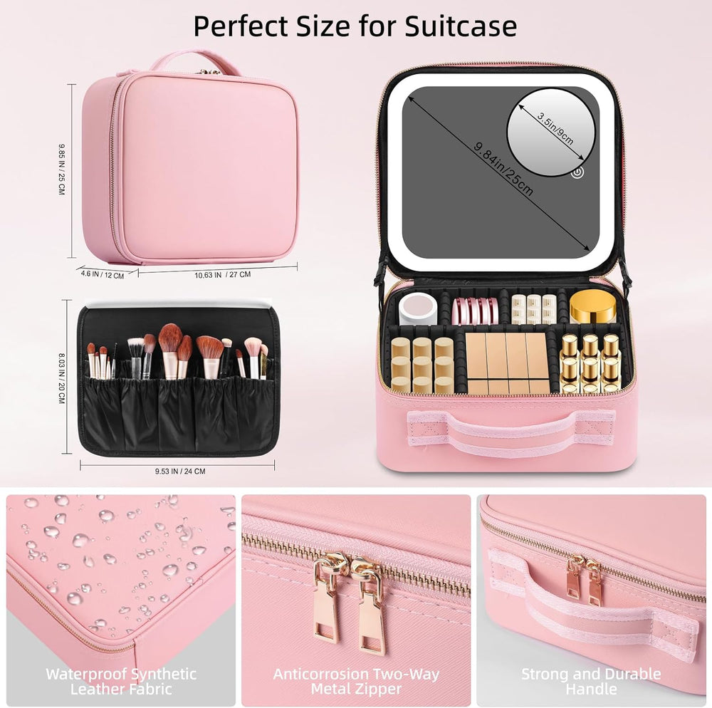 Makeup Case with Mirror and Lights, Travel Makeup Bag with Lighted Mirror, Ma...