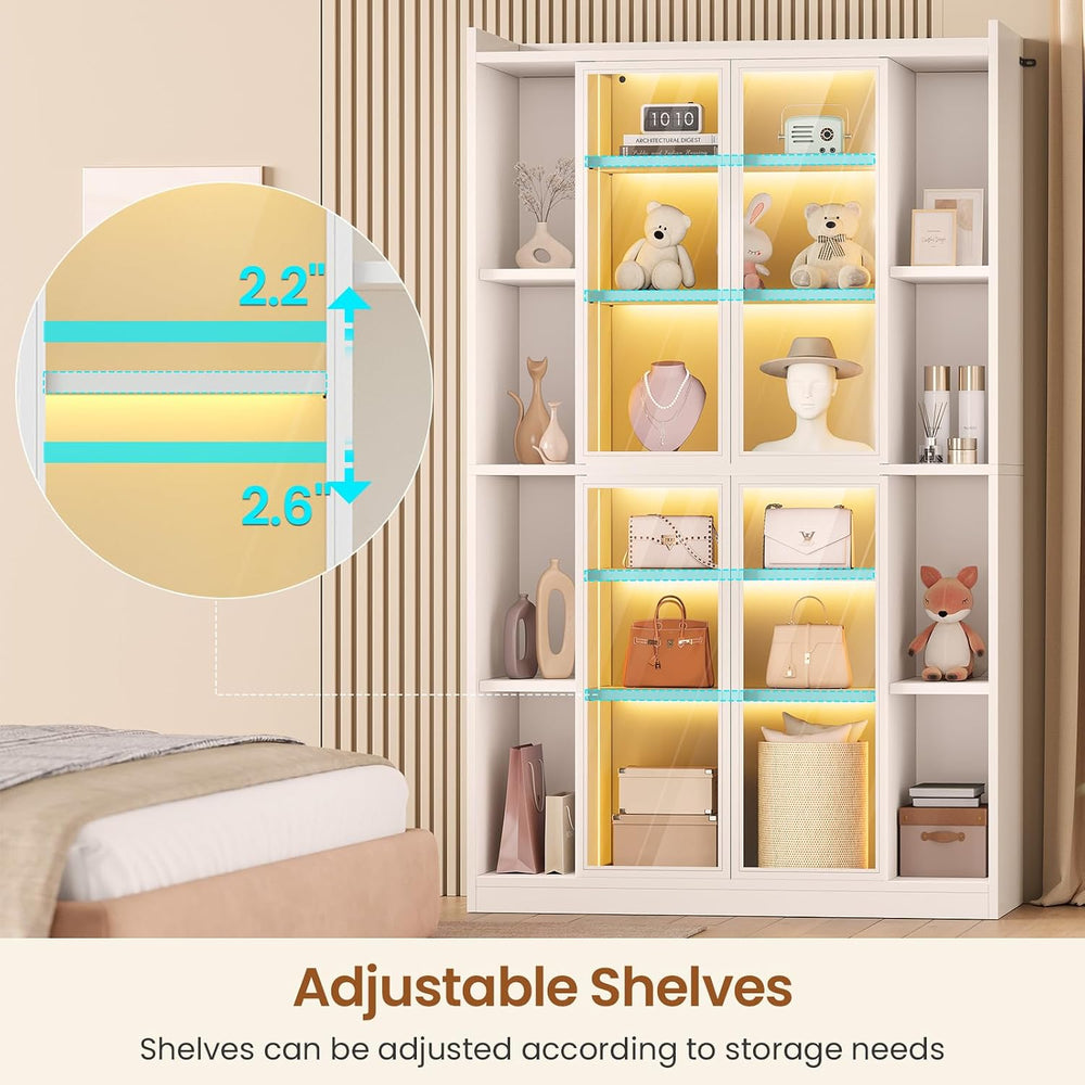 SEDETA 71" Tall 6-Tier Display Cabinet with Doors and Adjustable Shelves
