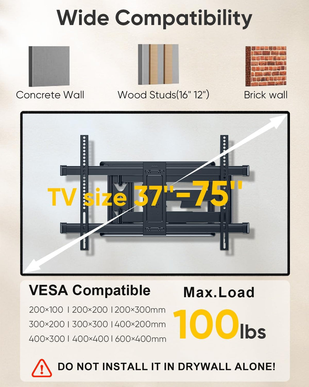 FORGING MOUNT Corner TV Wall Mount for Most 37-75 Inch TVs up to 99lbs | Full...