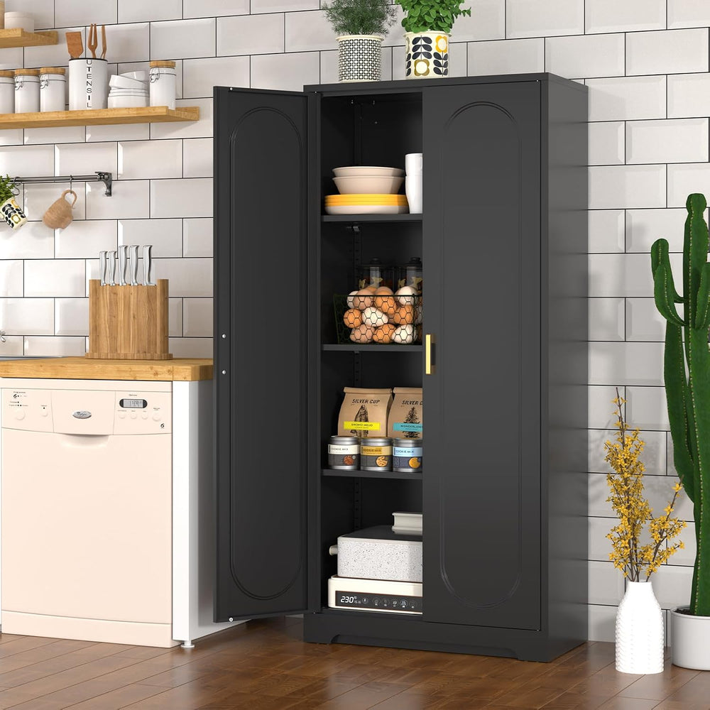 Polup 60" Black Metal Kitchen Pantry Storage Cabinet with Doors and Shel...