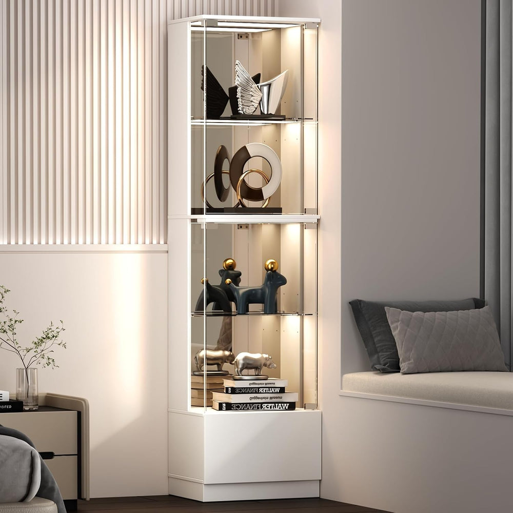 VersionTECH. Glass Display Cabinet, 4-Tier Curio Cabinet with RGB Lights for ...