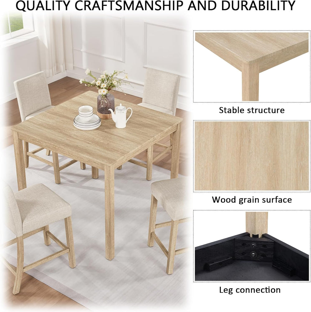 RuiSiSi 5-Piece Counter Height Dining Table Set, Square Dining Table White wi...