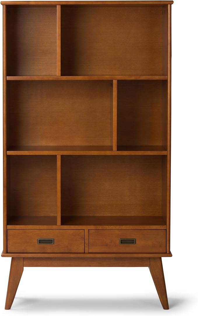 SIMPLIHOME Draper 35 inch Mid-Century Modern 6 Cubbie Bookcase with Drawer (S...