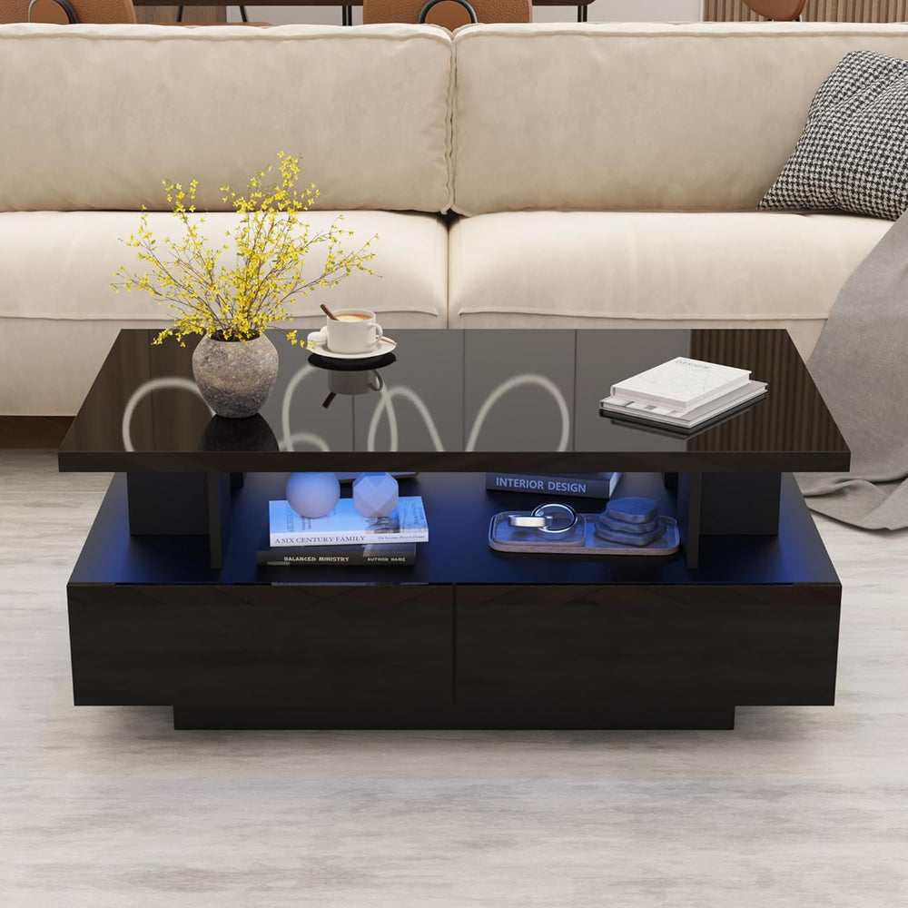 MHOM 41.3" LED Coffee Table, Modern High Gloss Living Room Table with 4 ...