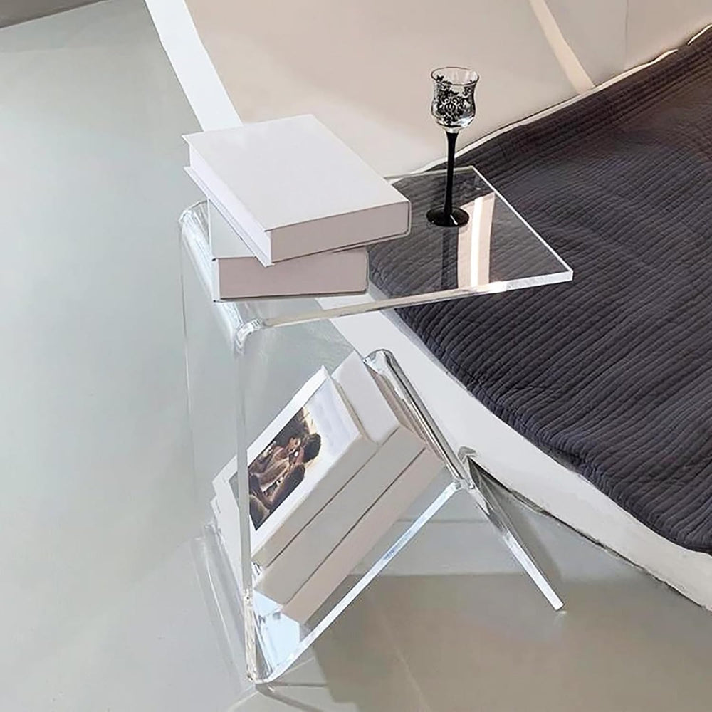 Acrylic C-Shaped Sofa End Table, Acrylic Clear Couch Side Table Modern Tray S...