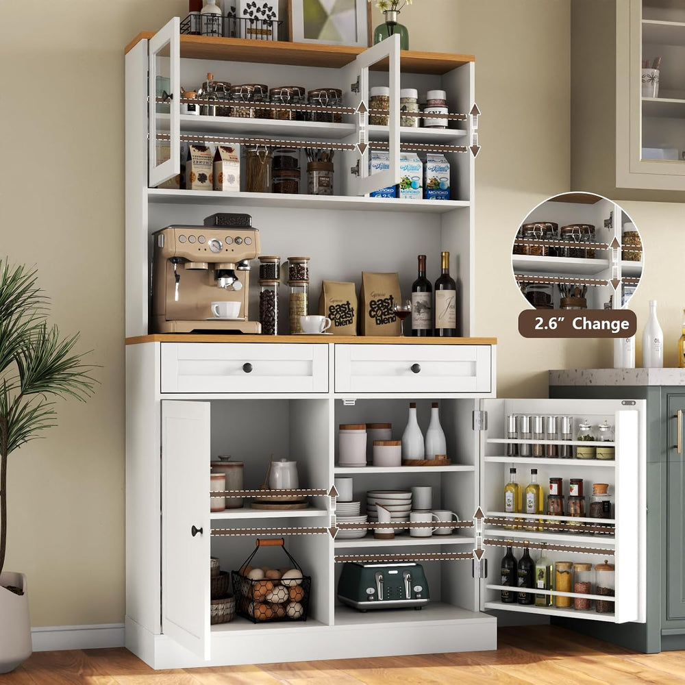 Tall Kitchen Pantry Cabinet, Modern Kitchen Hutch with Microwave Stand | Pant...