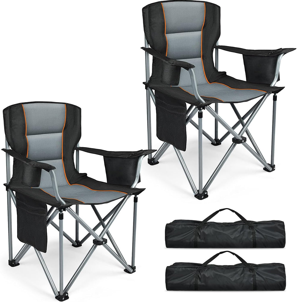 Camping Chairs, 2 Pack Oversized Heavy Duty Fully Padded Folding Chairs | wit...