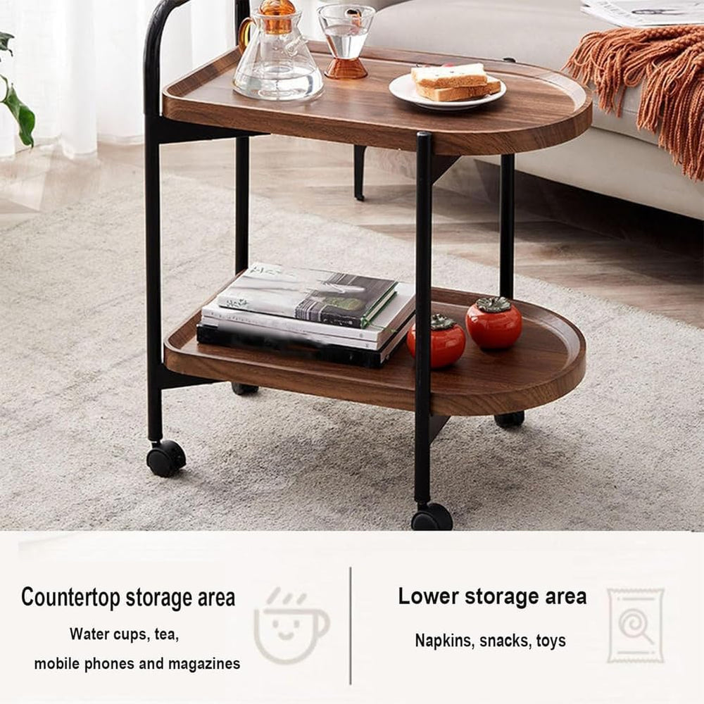 2-Tier Side Table with Handle and Faux Marble Shelves, Couch Movable Bedside ...
