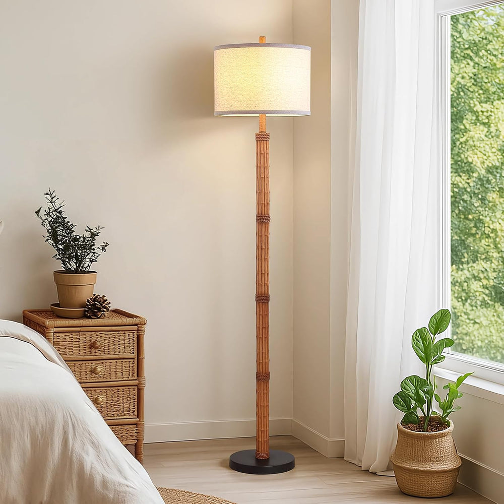 AIEAMPDO 63'' Rustic Floor Lamp for Living Room with Resin Faux Bambo...