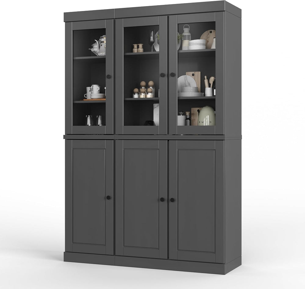 Palace Imports 100% Solid 2-Drawer Pantry, 3 Glass & 3 Wood Doors, Gray, ...