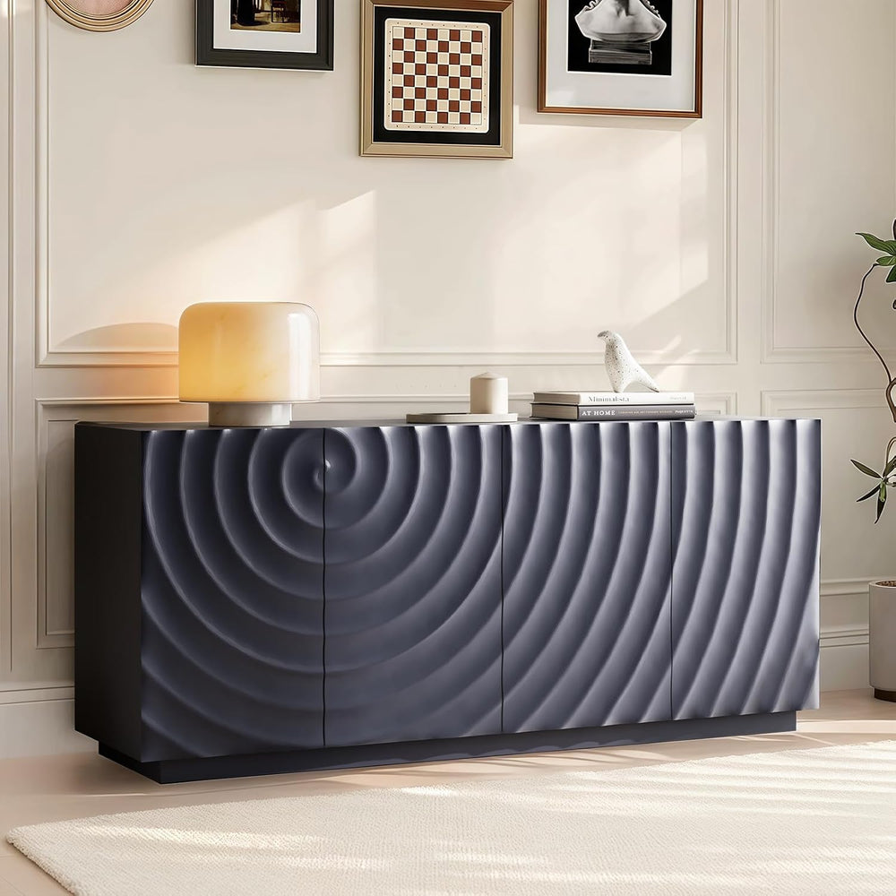 4 Door Modern Sideboard Buffet Cabinet with Spiral Grain, Accent Storage Side...