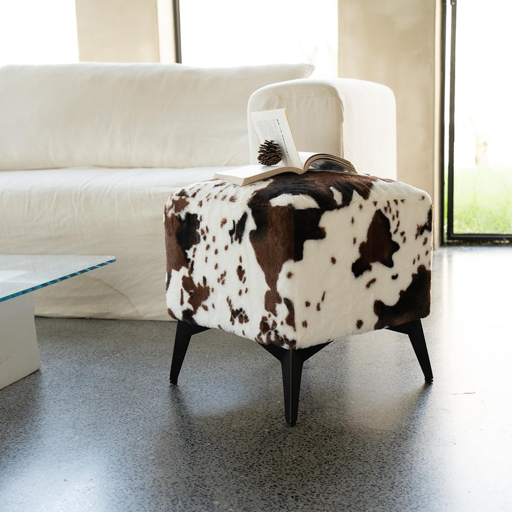 Faux Cowhide Ottoman, Upholstered Foot Stool,Animal Print Ottoman - 16 x 16 x...