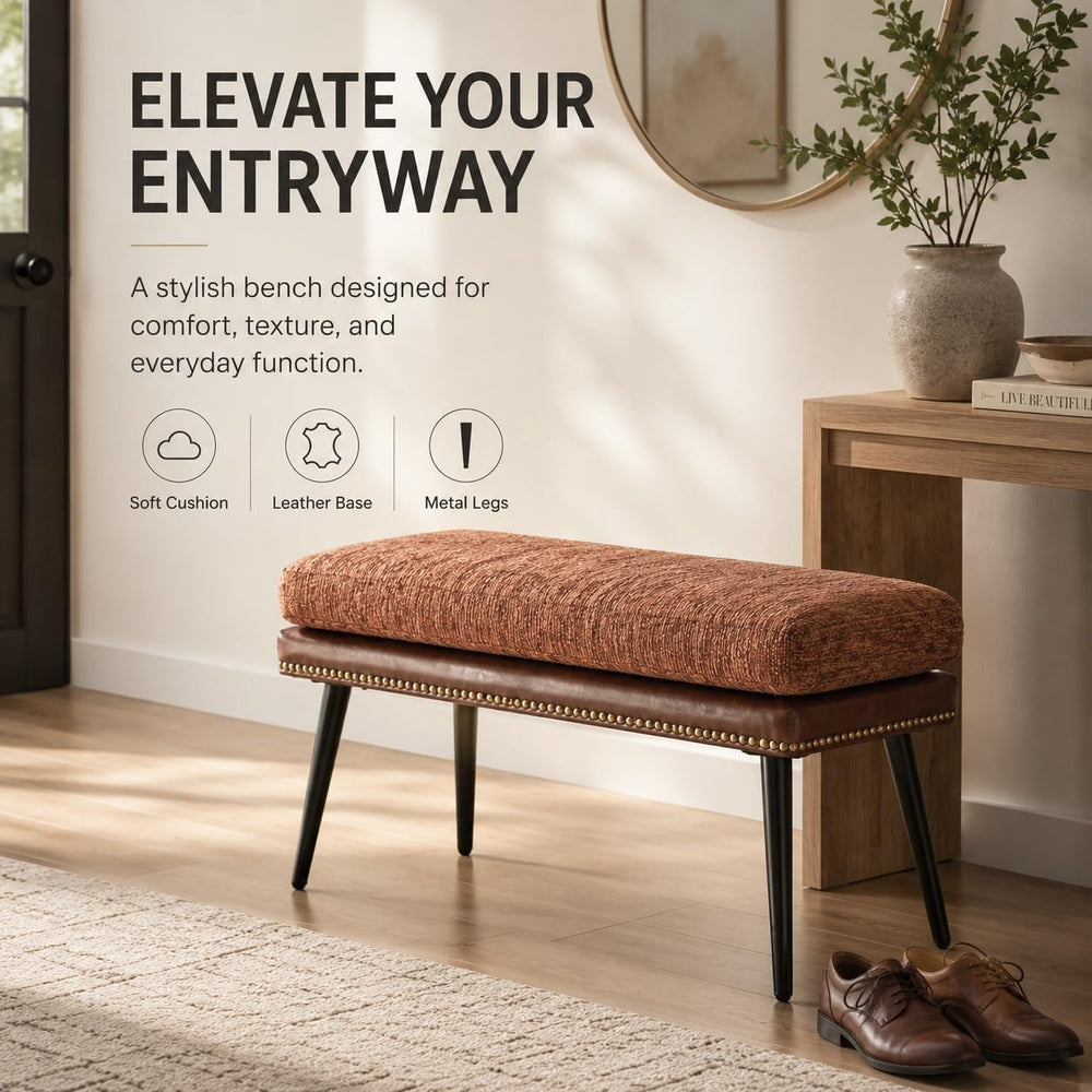 Forteek 32" Retro Upholstered Entryway Bench, Shoe Bench with Cushion | ...