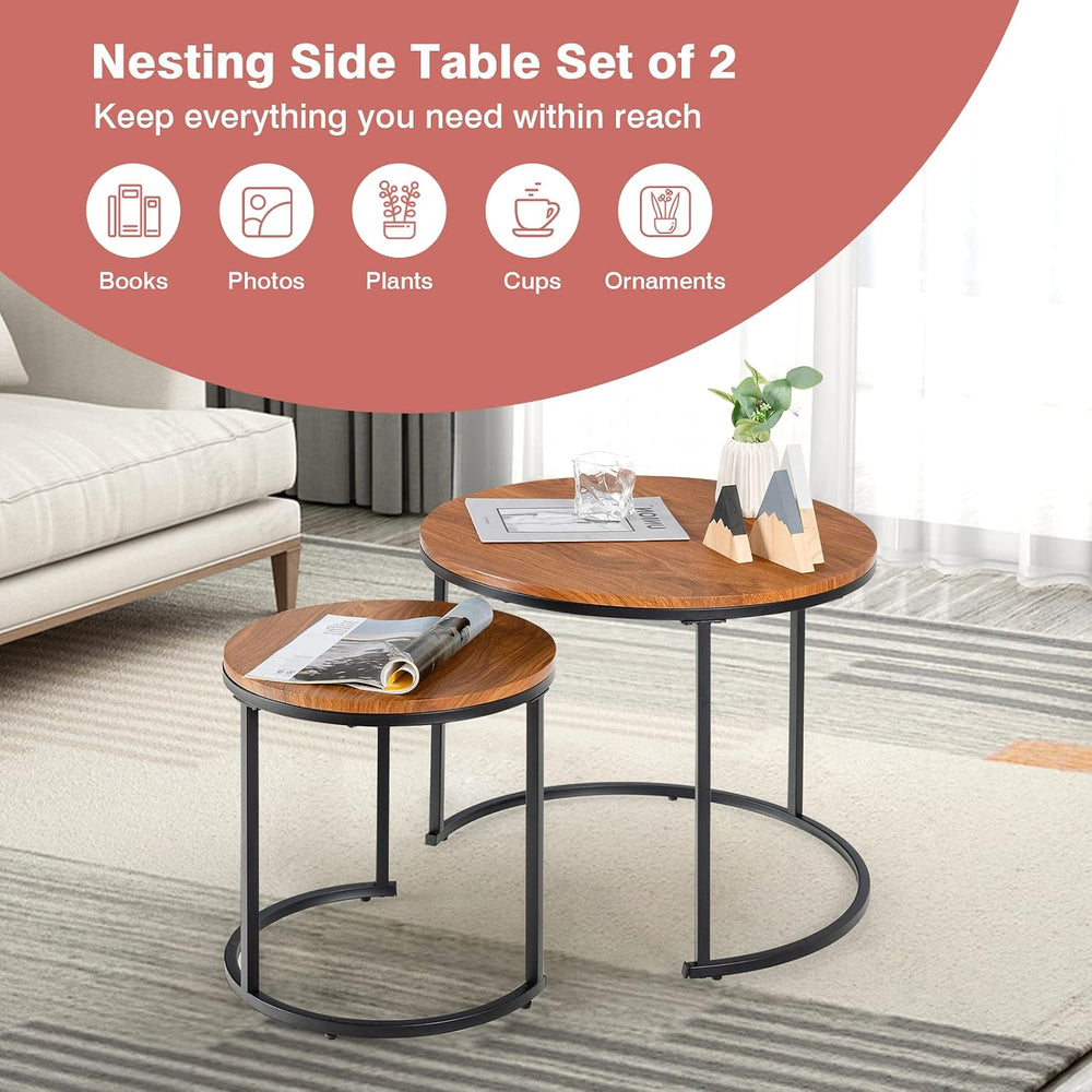 CASART Set of 2 Nesting Tables, Stacking Sofa Side Tables, Wooden Top & S...