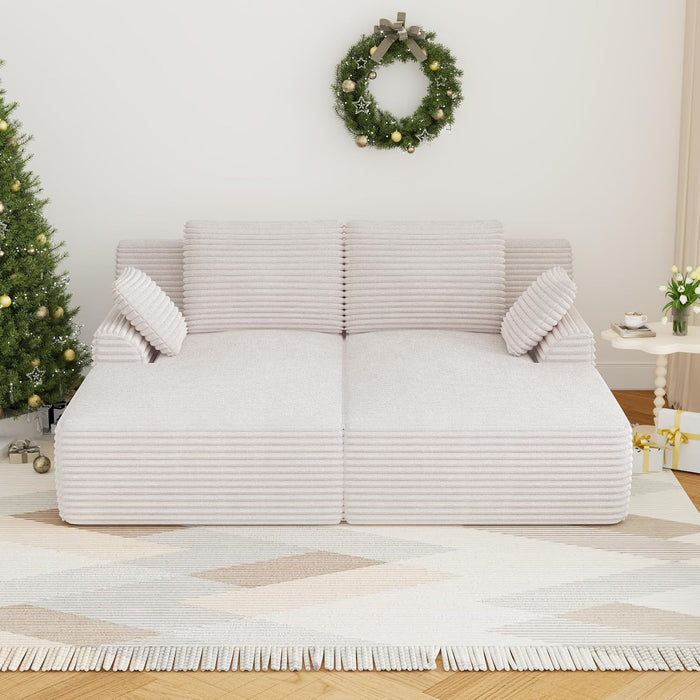 Benevika 77.8" Chaise Lounge Chair Sofa Bed, Oversized Double Lounge Chair, Cream Corduroy Cloud Couch, Sleeper Sofa for Living Room, Bedroom, No Assembly Required