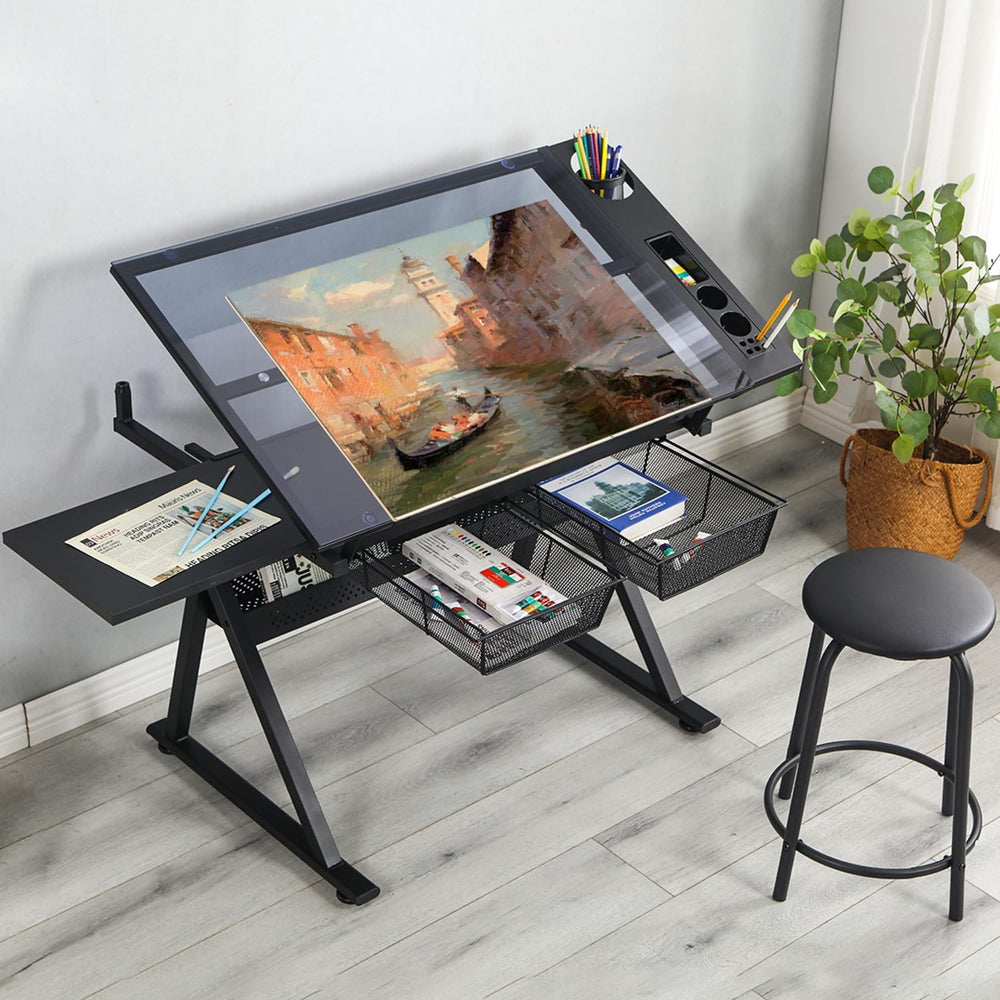 Adjustable Drafting Table for Artists - Drawing Table with Storage for Artwor...