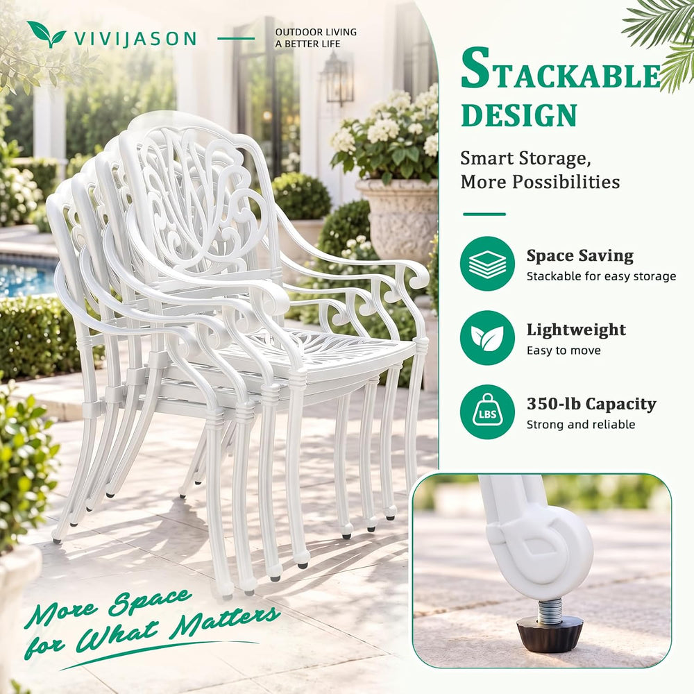 VIVIJASON 5-Piece Patio Furniture Dining Set, All-Weather White Cast Aluminum...