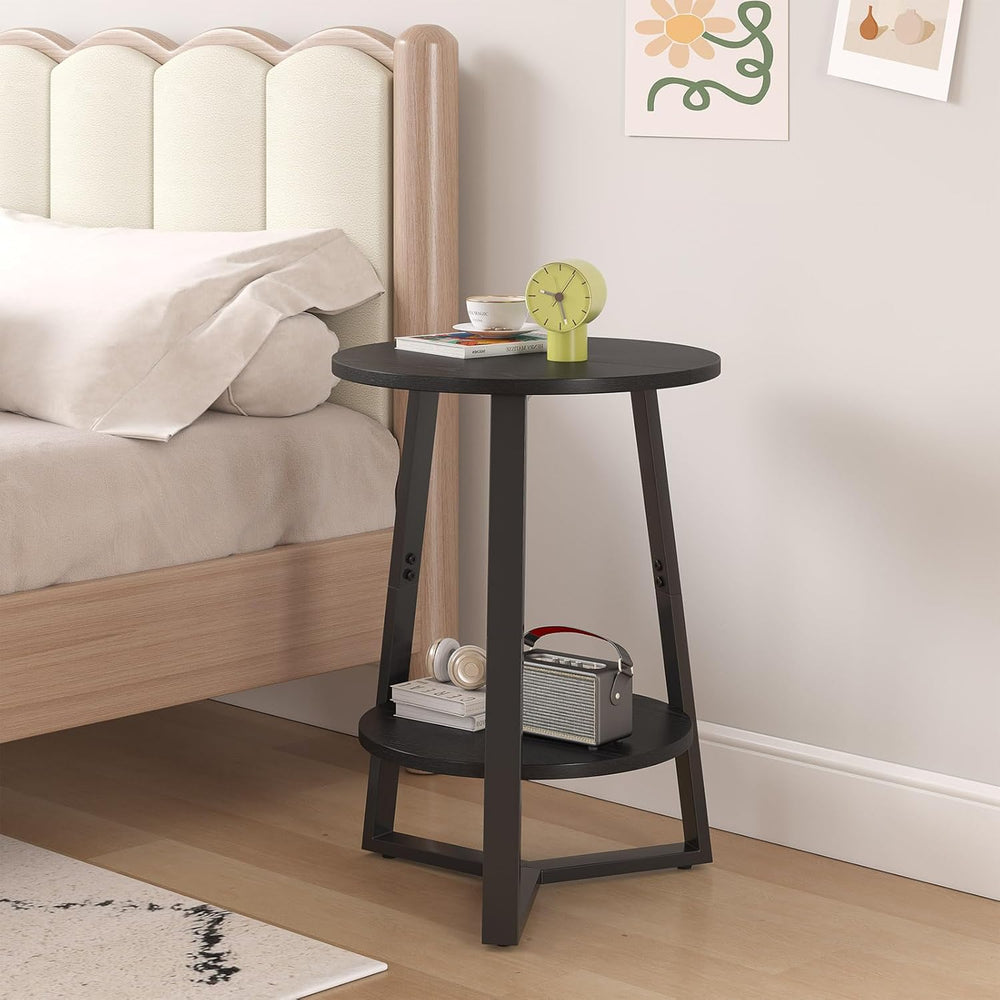 sthmec Small Round End Table, 2 Tier Side Table with Storage Shlef,Coffee Tab...