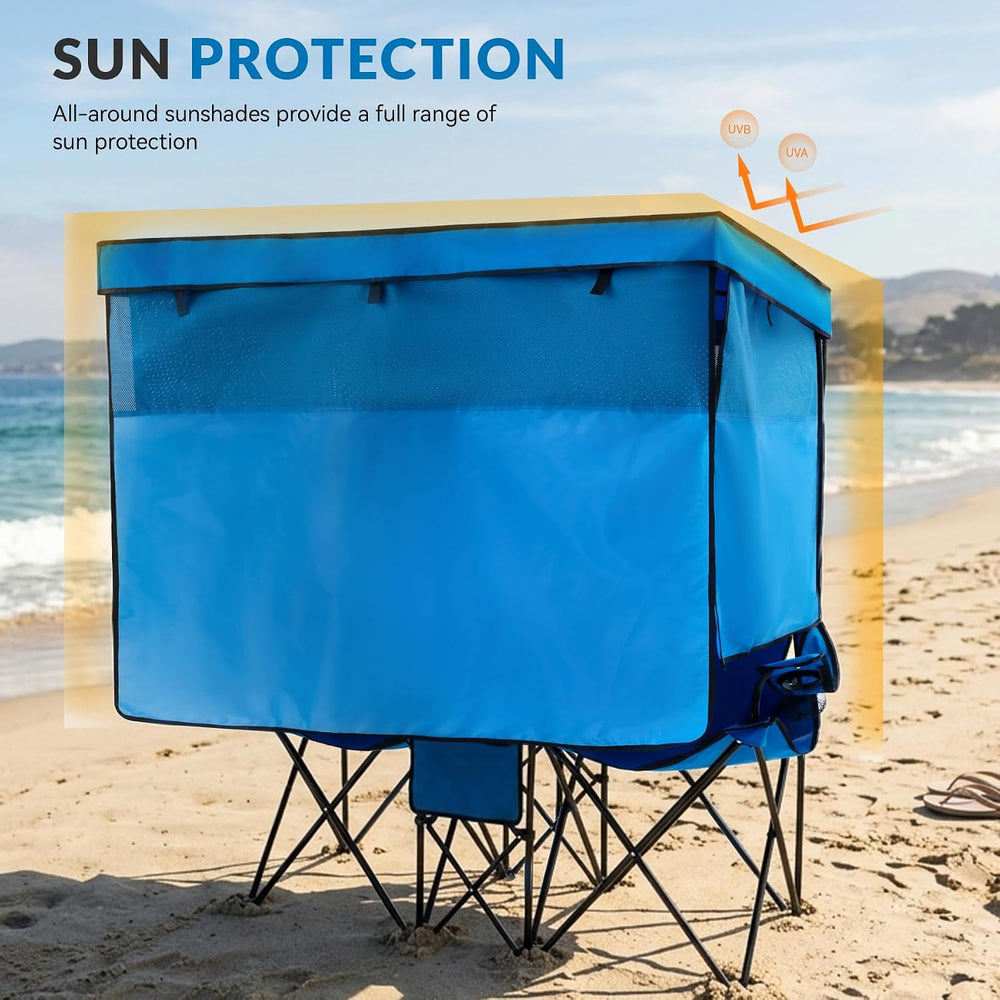 Double Beach Chair with Canopy Shade Oversized Camping Chairs with Canopy, Co...