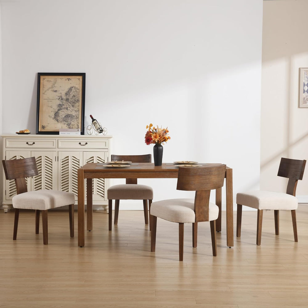 Farmhouse Dining Chairs Set of 4, Upholstered Dark Brown Solid Wooden Chairs ...