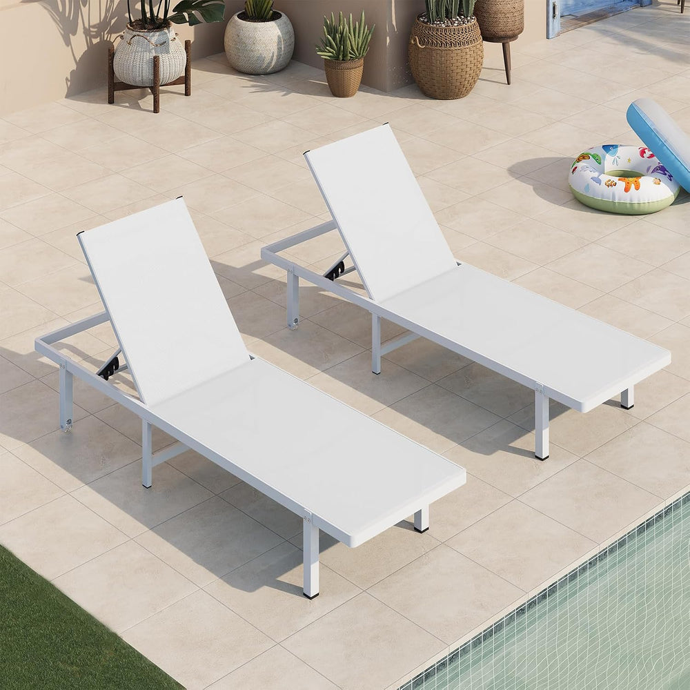 Pool Lounge Chairs Set of 2, Aluminum Outdoor Lounge Chairs with Wheels and 5...