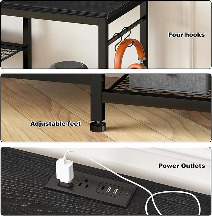 YGEOMER TV Stand for Up to 65 Inch TVs, Entertainment Center with Power Outle...