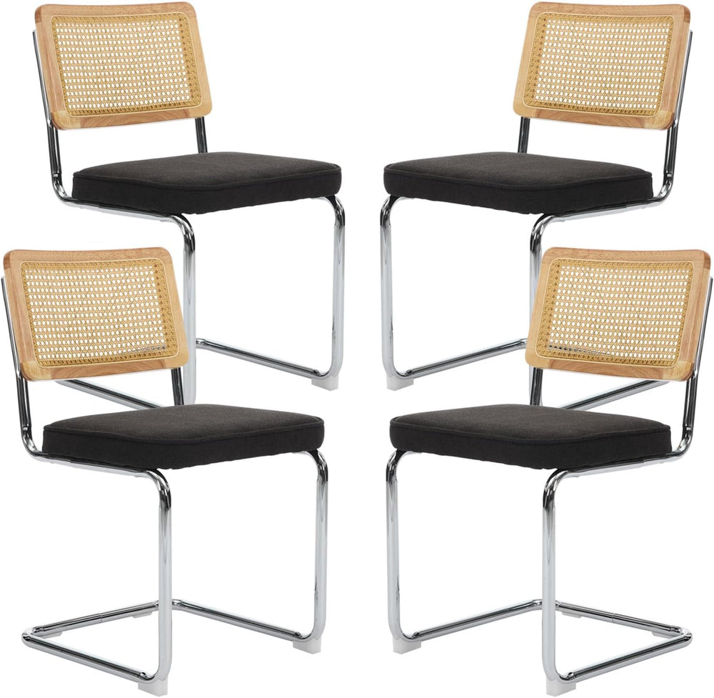 Rattan Dining Chairs Set of 4,Upholstered Mid-Century Modern Dining Room Chai...